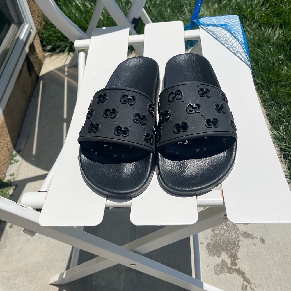 Gucci Black Monogram Slide Sandals